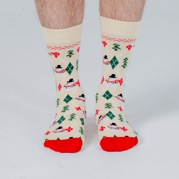 Christmas Print Socks Beige