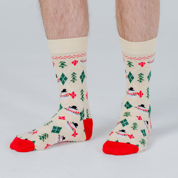 Christmas Print Socks Beige
