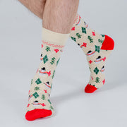 Christmas Print Socks Beige