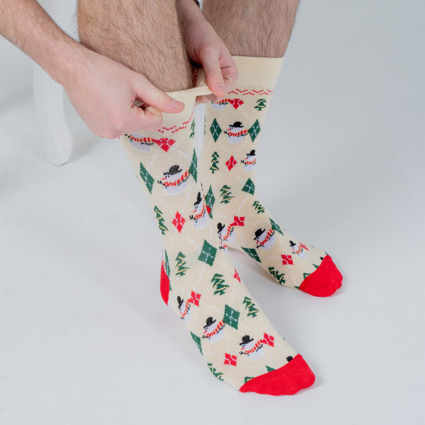 Christmas Print Socks Beige