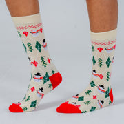 Christmas Print Socks Beige