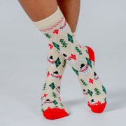 Christmas Print Socks Beige