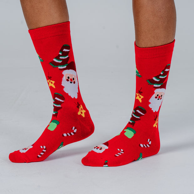 Christmas Print Socks Santa Red